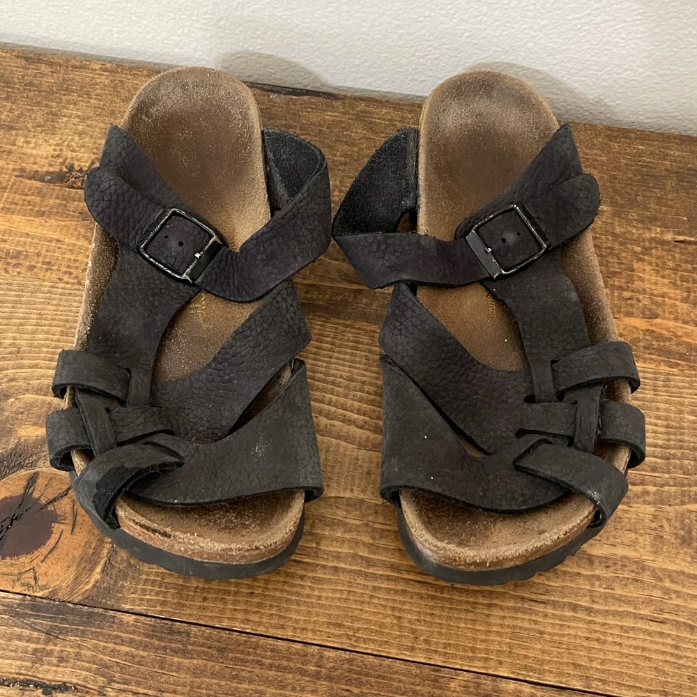 Black strappy Birkenstock sandals